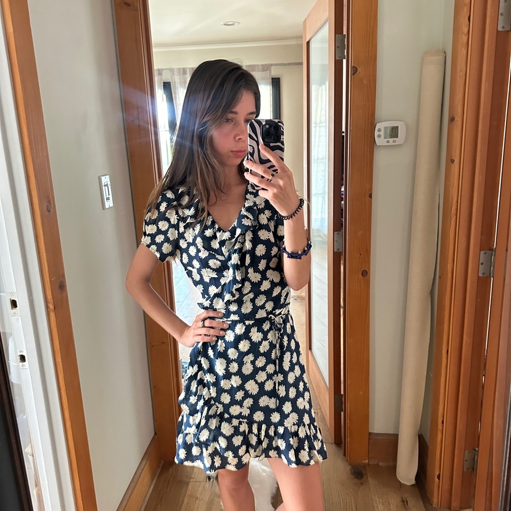 Realisation Par Daisy Print Mini Dress in Navy and Cream